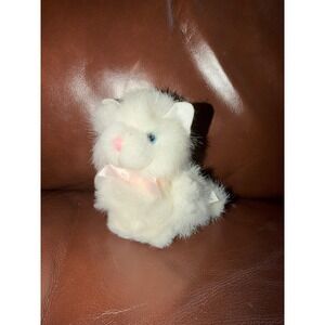 Russ Berrie Itty Bitty Kitties White Cat Plush Blue Eyes Pink Bow Vintage Toy